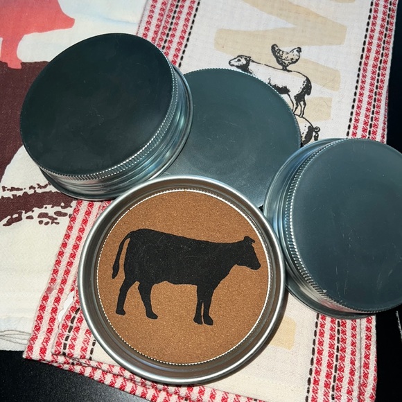 Farm Fresh collection: Mason jar coasters rooster/cow/pig silhouette on cork-New - Picture 4 of 16
